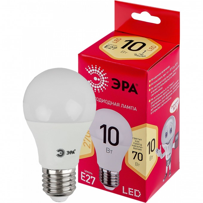 Лампа светодиодная ЭРА RED LINE LED A60-10W-827-E27 R 10Вт A60 груша 2700К тепл. бел. E27 Б0049634 B0049634 Лампа светодиодная ЭРА RED LINE LED A60-10W-827-E27 R 10Вт A60 груша 2700К тепл. бел. E27 Б0049634 B0049634